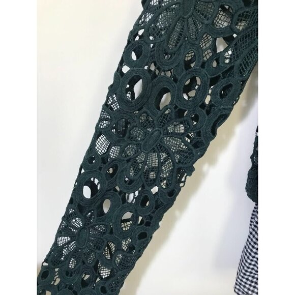 ANTHROPOLOGIE MAEVE Gabriella Gingham Peplum and Green Lace Top Size XS - Picture 4 of 8